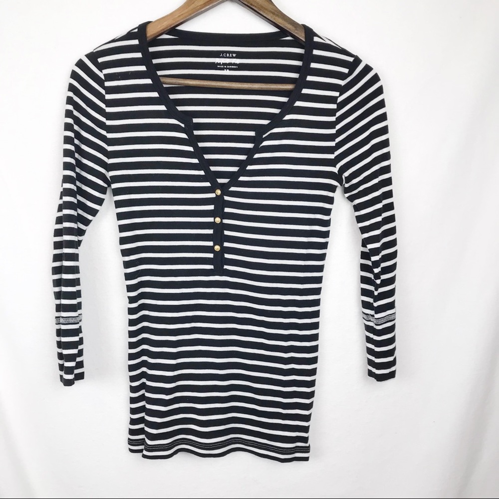 J. Crew Perfect Fit Black And White Stripe Henley